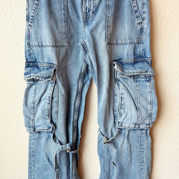 Zara Mid-Rise Cargo Blue Straight Leg Jeans Women's sz 2 - Picture 6 of 16